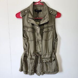 NWT Max Jeans Utility Vest Womens XS Green Cargo Drawstring Waist Safari